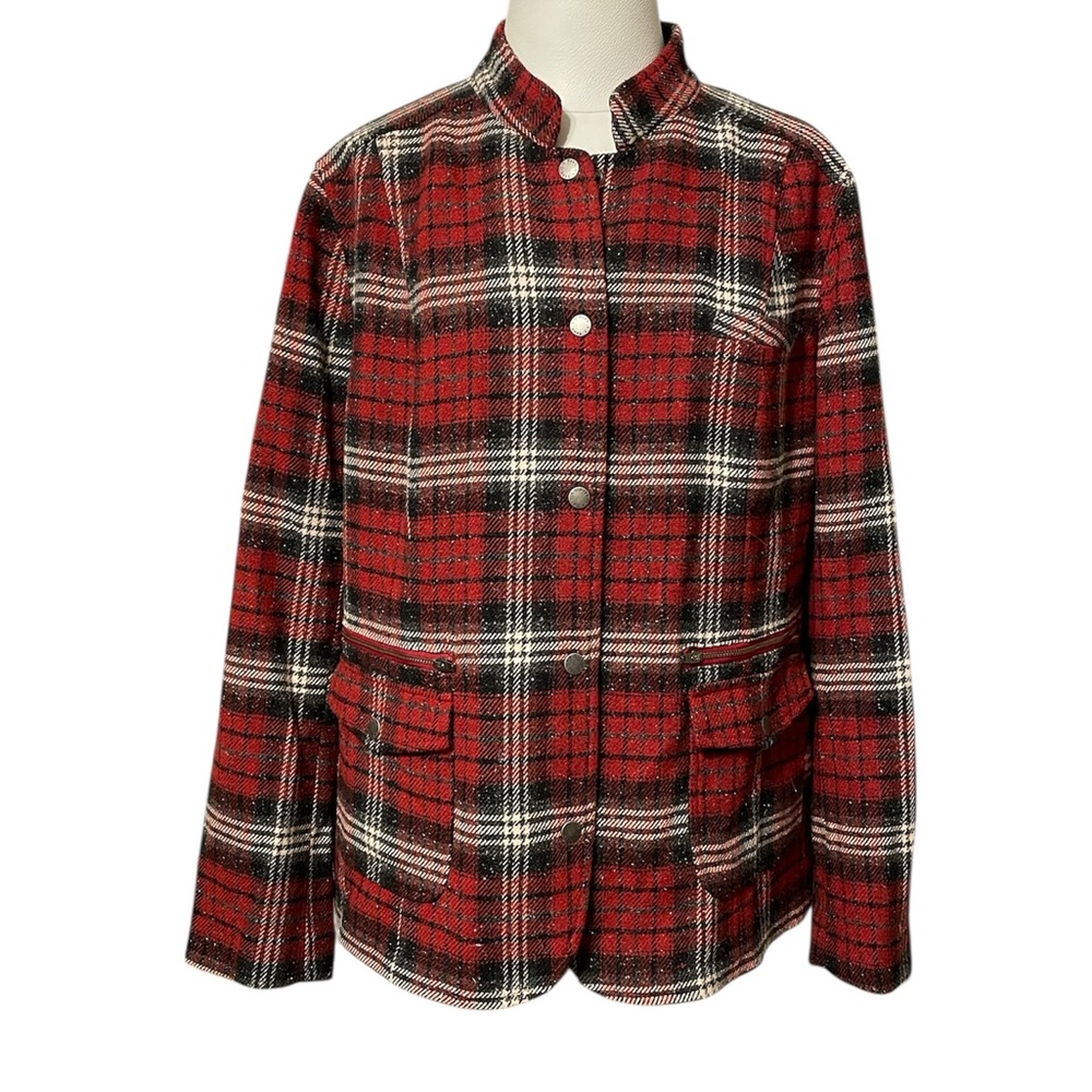 L.L. Bean Red Plaid Wool Silk Blend Lightweight Jacket